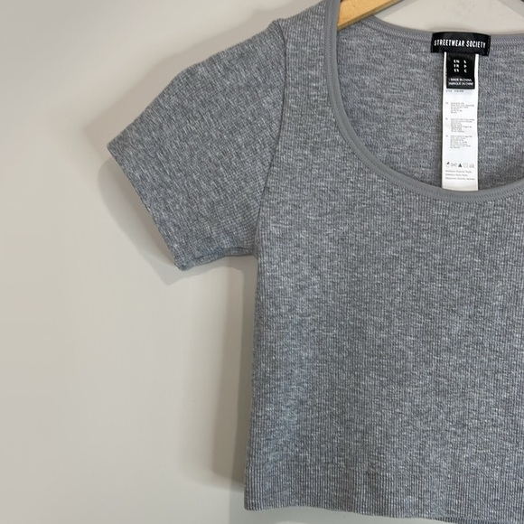 Streetwear Society Fitted Crop Grey T-Shirt Short Sleeve Micro Ribbed Stretch S - Picture 3 of 10
